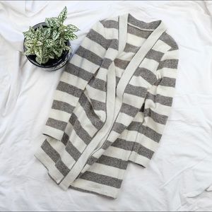 Wool Blend Thick Striped Gray and Cream Cardigan